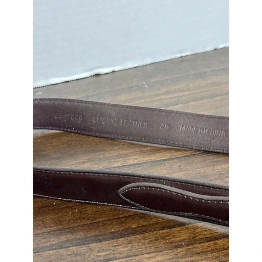 Brown Leather Ranger Belt Stitched Tapered Western Silver Tone Buckle Size 40